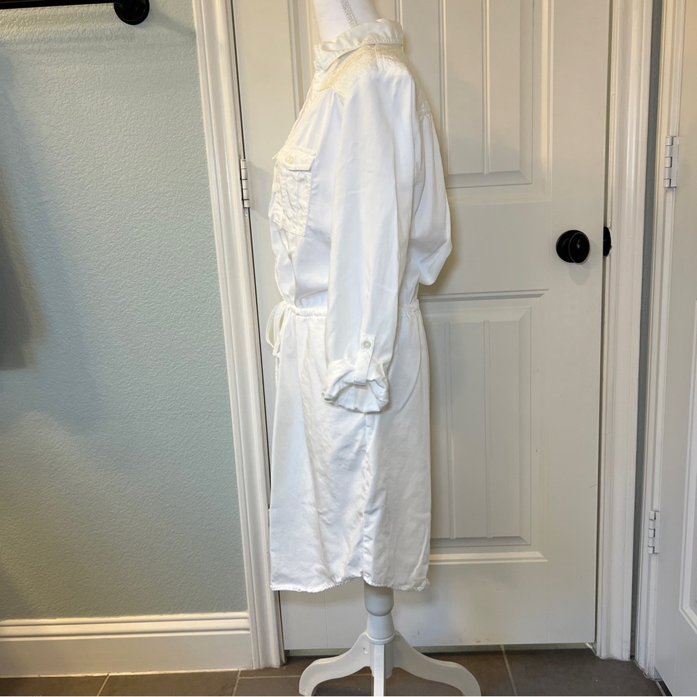 ECI New York White Lace Embroidered Button Down Drawstring Long Sleeve Dress Med - Picture 3 of 15